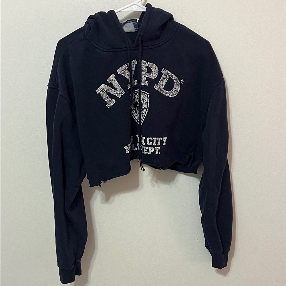 NYPD Navy Blue Distressed Cropped Hoodie Sweatshirt